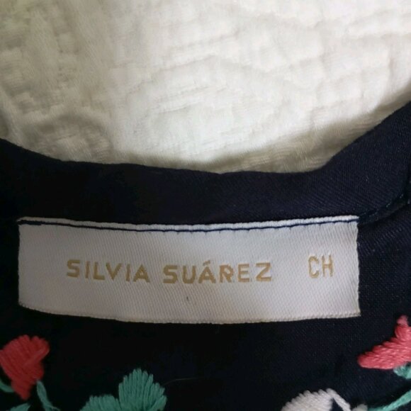 SILVIA SUAREZ Embroidered Wrap Dress With Adjustable Thin Straps, Blue, Size S - Picture 2 of 6